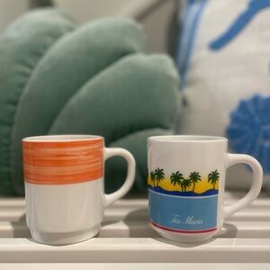 VTG Set Of 2 Arcoroc Brush Orange & Tia Maria Arocpal France Coffee‎ Tea Mugs RH